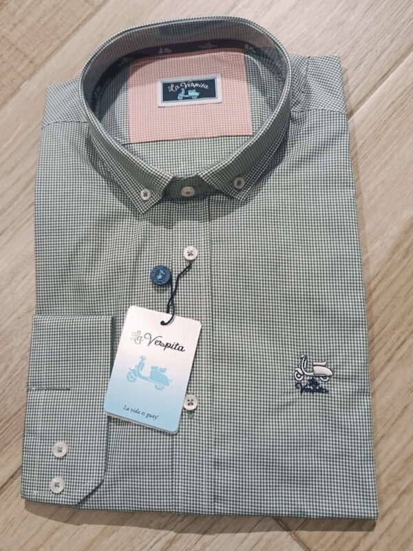 CAMISA LA VESPITA MICROESTAMPADA CUADROS VERDES