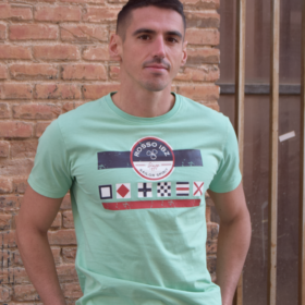 Camiseta Bande verde jade de hombre con diseño náutico, 100% algodón