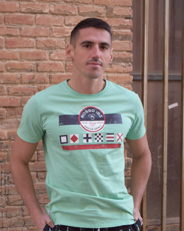 Camiseta Bande verde jade de hombre con diseño náutico, 100% algodón