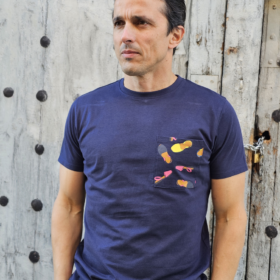 Camiseta Abarca marino para hombre con bolsillo en el pecho estampado, algodón 100%