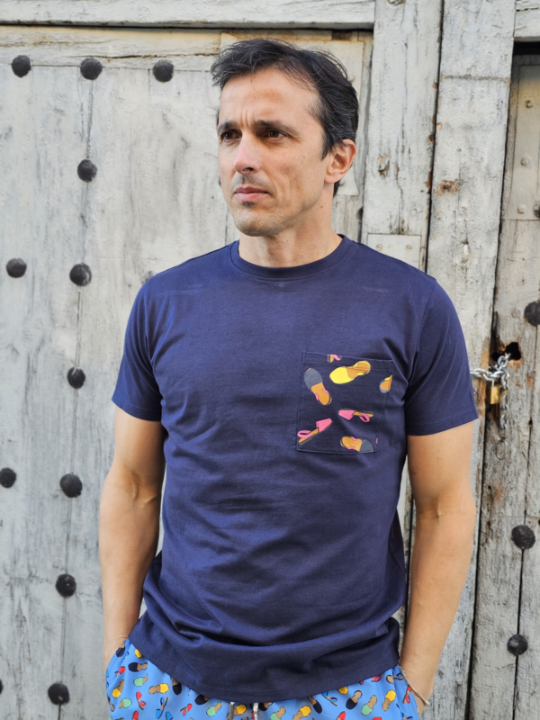 Camiseta Abarca marino para hombre con bolsillo en el pecho estampado, algodón 100%